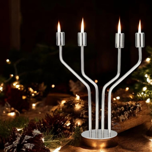 Candelabro de 5 brazos plateado brillante, elegante centro de mesa para celebraciones navideñas y decoración del hogar - Product Image 2