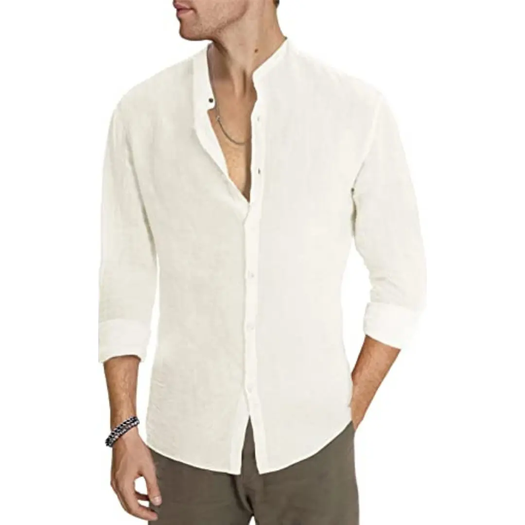 Premium Quality OEM Custom Mens Cotton Linen Shirts Casual Long Sleeve Button Down Beach Shirt