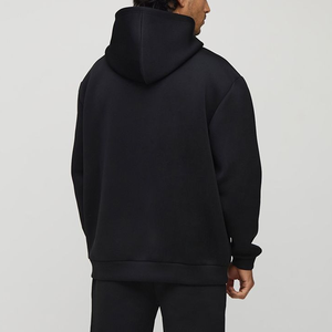 Sweats à capuche d'hiver pour hommes personnalisés, noir uni, poids lourd 450GSM, 100% coton, logo imprimé sur écran personnalisé, coupe ample - Product Image 3