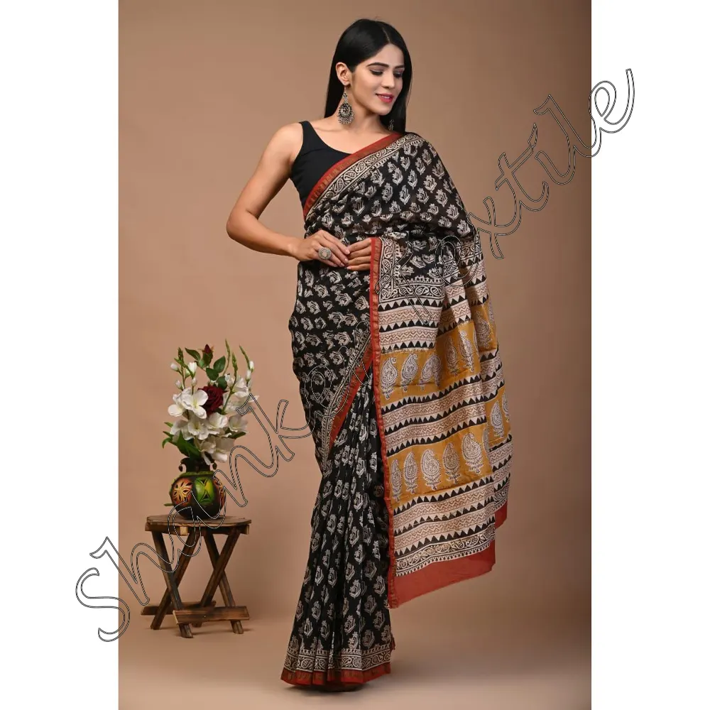 New Print Chanderi Silk Saree Block Impresso Silk Sari Com Blusa New Chanderi Silk Saree Party Wear Indian Latest Designer