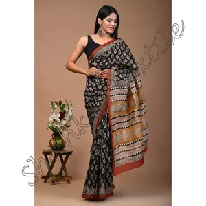 New Print Chanderi Silk Saree Block Printed Silk Sari With Blouse New Chanderi Silk Saree Party Wear Indian Latest Designer