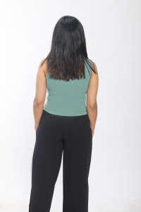 Chic mujer turquesa acanalado crop Tank Top estirable sin mangas cuello cuadrado spandex knit camisola moda verano capas desgaste - Product Image 4