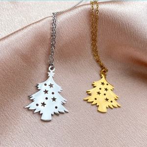 <span class=keywords><strong>Dina</strong></span> Stock venta al por mayor 18K oro joyería de acero inoxidable árbol de Navidad estrellas gargantilla colgante collares para regalo de vacaciones de Navidad - Product Image 2