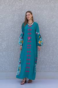 ชุดเดรสยาวสไตล์โบฮีเมียนแขนยาวผ้าคอตตอนสีขาวปักลายชายหาดด้านหลัง - Product Image 2