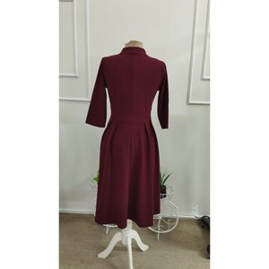 Women's Tuvakar Sleeveless, Neckline-<b>Tie</b> Buttoned Midi Imported Crepe Dress, 37616 - <b>Burgundy</b> - Product Image 6