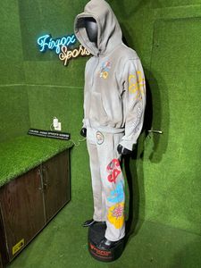 2025 High Quality Fleece 100% Cotton Fleece 2 Piece Zipper Cropped <b>Drop</b> Shoulder Tracksuit for Men with Screen Printed logo - Product Image 4