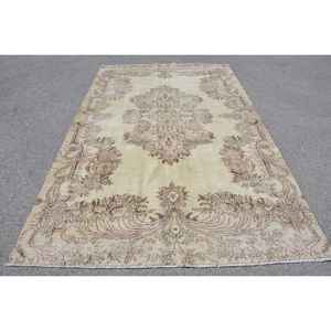 Tapis turc vintage de grande surface 6 'X 9' Beige Marron Style classique abstrait Patchwork Rectangle Couloir Laine Latex Tapis de chambre - Product Image 1