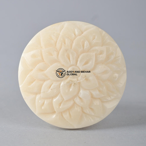 Bouton de meuble rond moderne en os incrusté, durable et écologique, motif floral sculpté pour chambre à coucher, salon, tiroir - Product Image 1