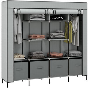 HOMCOM Fabric <b>and</b> Steel <b>Wardrobe</b> <b>with</b> 10 <b>Shelves</b>, 4 <b>Drawers</b> <b>and</b> Hinged Doors, Grey - Product Image 1