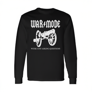 T-shirt a maniche lunghe War Mode in cotone nero girocollo unisex con design grafico, abbigliamento promozionale - Product Image 3