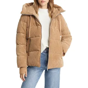 Women Winter Puffer Padded Jacket Long Sleeve Zipper Pockets Short Coat Cropped Quilted Puffer jacket cotton