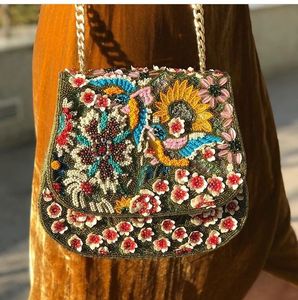 Sac à main unique en forme de carré brodé avec des perles, style bohème, design fantaisie, doublure en gros - Product Image 6
