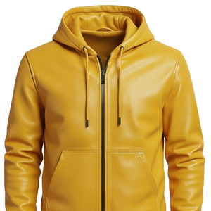 Nouvelle Vente – Blouson à Capuche en Similicuir Jaune Premium avec Fermeture Éclair – Veste Décontractée d'Hiver Style Urbain – Vente en Gros Fabricant - Product Image 2