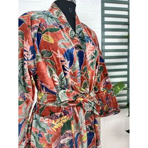 Luxury Unisex Robe Floral Red Malibu Bluish Autumn <b>Winter</b> <b>Jacket</b> Elegant Floral Design Velvet Silk Lined Reversible One Fits All - Product Image 6