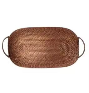 Ensemble de 2 plateaux en rotin avec travail en verre Plateaux de service élégants pour la décoration intérieure pour la table à manger de la cuisine ou l'affichage de collations de thé d'Inde - Product Image 6