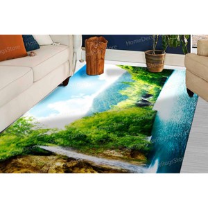 Alfombra Estampada con Cascada en el Bosque Profundo - Alfombra Lavable a Máquina con Vista Azul, Alfombra de Chenilla - Product Image 4
