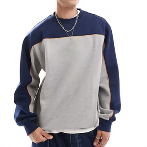 เสื้อสเวตเชิ้ตผู้ชายผ้าฟลีซโพลีเอสเตอร์/คอตตอนแบบขายส่ง ทรงพอดีตัว สีทูโทนทันสมัย พิมพ์ลายพัฟฟ์ตามสั่ง เสื้อผ้าพื้นฐานสำหรับฤดูหนาว - Product Image 1