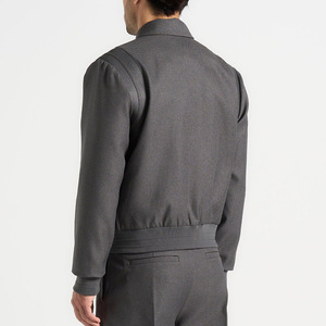 Men's Modern Grey Hooded Bomber <b>Jacket</b> <b>Slim</b> <b>Fit</b> Polyester Cotton Stand Collar Front Logo Windproof Letterman <b>Jacket</b> - Product Image 3