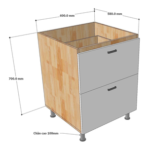 Module de meuble de cuisine MTBD013 de 60 cm avec 2 tiroirs, style Shaker, à assembler soi-même, pour évier, en panneaux de particules, type îlot - Product Image 3