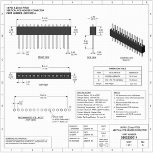 0903250014 ขั้วต่อ PCB แบบแนวตั้ง 14 พิน ระยะพิทช์ 1.27 มม. แบบ Low Profile จำนวน 140 ชิ้น สำหรับสายริบบิ้นแบบ Wire-to-Board - Product Image 4