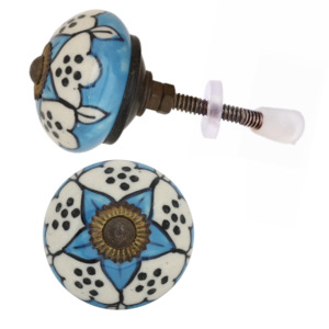 Tiradores de cerámica de flores azules, tiradores de manija de armario de cajón de estilo industrial para armario, cocina, dormitorio, sala de estar-CK 558 - Product Image 2