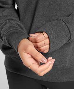 Women's Oversized Crewneck <b>Sweatshirt</b> 100% Cotton 350GSM Heavyweight Pullover Long Sleeve Solid Charcoal <b>Grey</b> Streetwear Top - Product Image 6