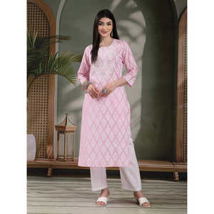 Kurta Recta con Cuello de Solapa para Mujer, Estampado Paisley, Algodón Puro, con Detalles de Hilo Tejido, Transpirable, Estilo Chino para Oficina - Product Image 1