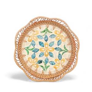 Assiette durable en nacre avec bord en rotin tressé pour la décoration de la maison écologique et le service de table en provenance du Vietnam - Product Image 2