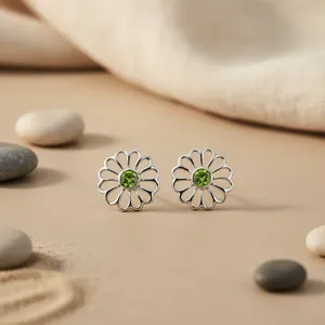Boucles d'oreilles clous vintage en argent 925, fleur péridot, or 14K 18K, diamant, agate, zircon, forme géométrique pour femme, fiançailles - Product Image 2