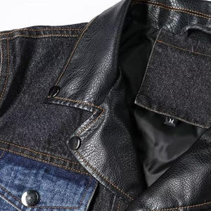 Veste en jean pour homme sur mesure, 100% coton, écologique, coupe-vent, respirante, antibactérienne, manches en cuir, denim délavé à l'acide - Product Image 6