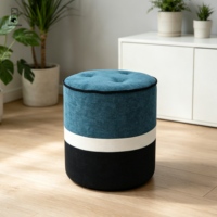 Pouf ottoman en chenille color block - Pouf rond capitonné - Tabouret de rangement décoratif pour canapé