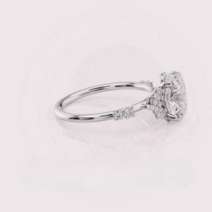 IGI Certified Oval Cut Lab Grown Diamond Engagement-Wedding <b>Ring</b> with Cluster Side Stones in Solid 925 Sterling Silver - Product Image 3