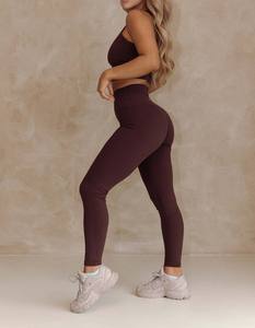 Femmes taille haute printemps et automne vêtements d'extérieur mince couleur unie pantalons de Yoga Leggings tissu tricoté avec Logo - Product Image 6