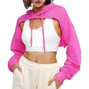 Prix d'usine, sweat-shirt à capuche pour femme, pour l'entraînement physique, coupe ajustée, respirant, pull à manches longues, sweat-shirt à capuche court - Product Image 5