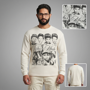 T-shirt vintage surdimensionné pour homme en maille gaufrée à manches longues - 250 GSM, streetwear épais avec impression photo - Product Image 1