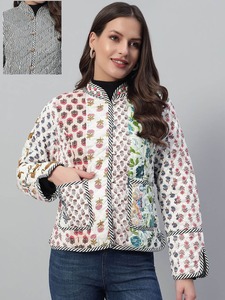 Hermosa chaqueta acolchada de algodón para mujer Estampado de bloques a mano Floral Reversible y ligero Nuevo abrigo de invierno - Product Image 4