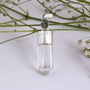 Pierres précieuses naturelles Moldavite et cristal or jaune pendentif en argent Sterling 925 bijoux faits à la main cadeau pour elle bijoux en gros - Product Image 2