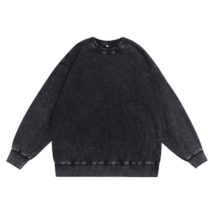 Haute qualité Vintage hommes coton pull sweat lavé à l'acide col rond français éponge sweat impression personnalisée en gros - Product Image 1