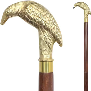 Poignée réglable à tête de corbeau en laiton à trois pattes bâton de marche en bois marron pour décoration intérieure pour personnes âgées - Product Image 1