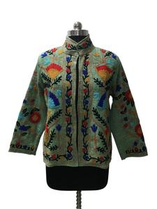 Handmade Multicolor Suzani Embroidered Cotton <b>Jacket</b> for <b>Women</b> Breathable Floral Design Handcrafted Artisan <b>Women's</b> <b>Jacket</b> - Product Image 3