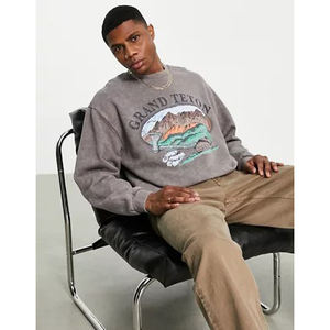 Totalmente personalizado OEM hombre Casual Hip Hop sudadera en blanco cuello redondo felpa hombres Oversize sudadera hombres lavado ácido camiseta - Product Image 1