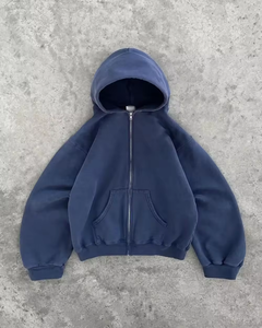 Personnalisé 100% Coton 450gsm Tricoté Sweat À Capuche Zip Poids Lourd Anti-Rides Lavage À L'acide Goutte D'épaule Régulier Unisexe Brodé - Product Image 2