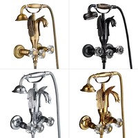 Robinet de baignoire sur pied en laiton doré de qualité supérieure SWAN, avec douchette à main, en laiton massif et céramique, pour appartement