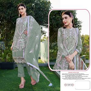 Dhwaja Export Lourd Georgette Multi Fil Séquence Broderie Point Travail Semi-Cousu Costume Pakistanais pour Femmes en Vente en Ligne - Product Image 3
