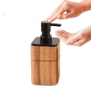 Ensemble de salle de bain en bois distributeur de savon distributeur de savon en bois de bambou avec tampons antidérapants bouteilles de shampooing de lotion - Product Image 6