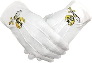 Gants blancs maçonniques en coton brodés à la main avec symbole Shriner - Séchage rapide, utilisation quatre saisons, longueur poignet - Product Image 2
