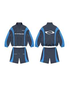 Premium Quality Custom Latest Design OEM ODM Fashionable Running Training <b>Navy</b> Blue Color Two Piece Sets Nylon Tracksuits - Product Image 6