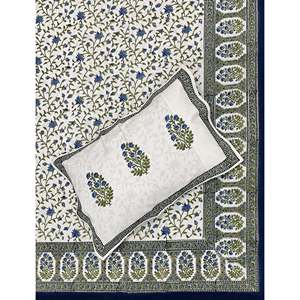 ผ้าปูที่นอนคู่พิมพ์ลายด้วยมือ 100% ผ้าฝ้าย พร้อมปลอกหมอน ลายดอกไม้ เป็นมิตรกับสิ่งแวดล้อม สำหรับใช้ในบ้าน ชุด 3 ชิ้น - Product Image 1