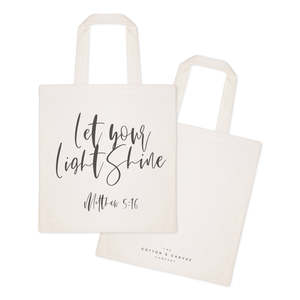 Recyclable Cotton Canvas Tote Bag with Handle 'Let Your Light Shine-Matthew 5:16' Screen Printed Medium Size for Advertising - Product Image 2