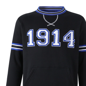 Beta Phi Sigma 1914 Sudadera con cuello redondo forrada de chenilla negra de invierno |   Suéter de Forro Polar con Logotipo Griego Bordado y Rayas Acanaladas - Product Image 4